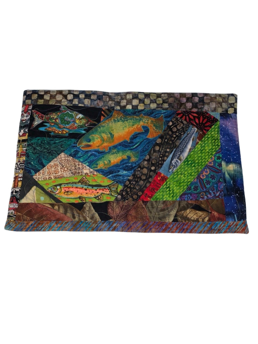 Unbranded Quilted placemat One Size Blue Green Fish flower Pattern